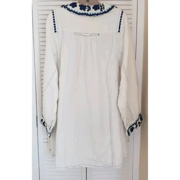 NEW FREE PEOPLE MORE TO COME EMBROIDERED LONG SLEEVE IVORY MINI DRESS LARGE